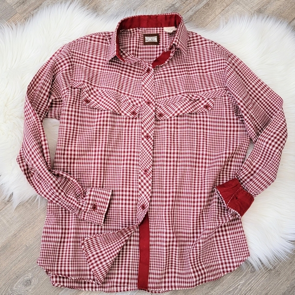 Fenton Tops - Vintage 80s Fenton Red Plaid Western Button Down Women's Shirt Size 15/16